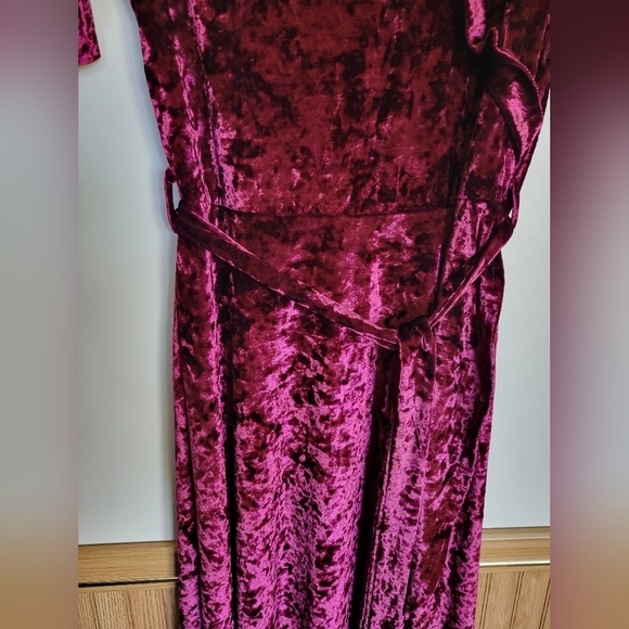 Crazy Train Women's Crushed Red Wine  Velvet Belted Midi Dress - Picture 8 of 10